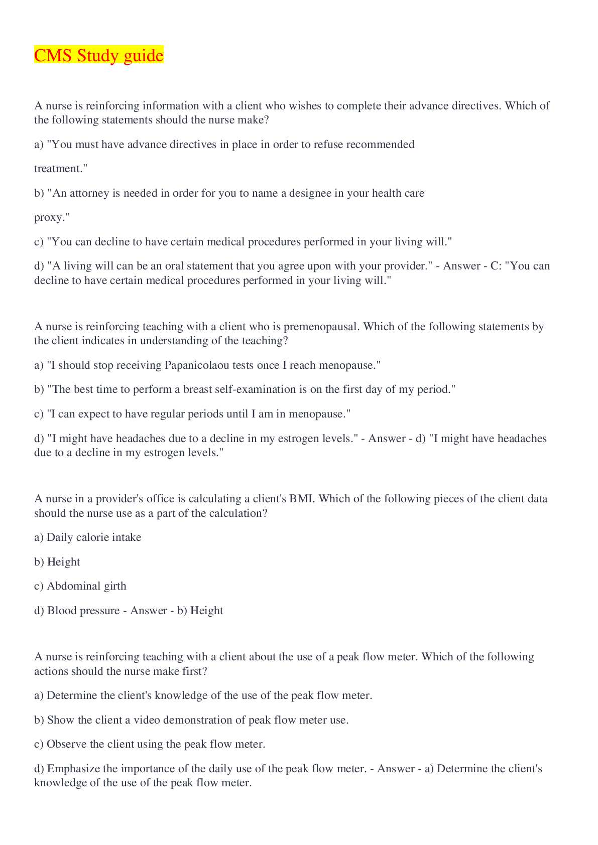 Preview image of CMS Study guide Questions And Answers 2022/2023. document